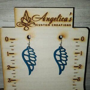 Teal Boho Angel Wing Wood Drop Earrings